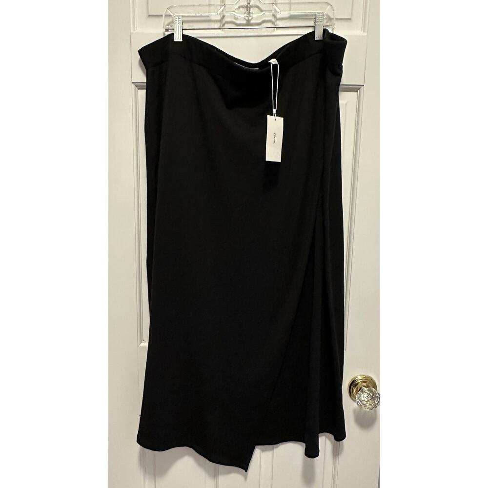 Vince XXXL Crossover Knit Midi Skirt Black Cotton